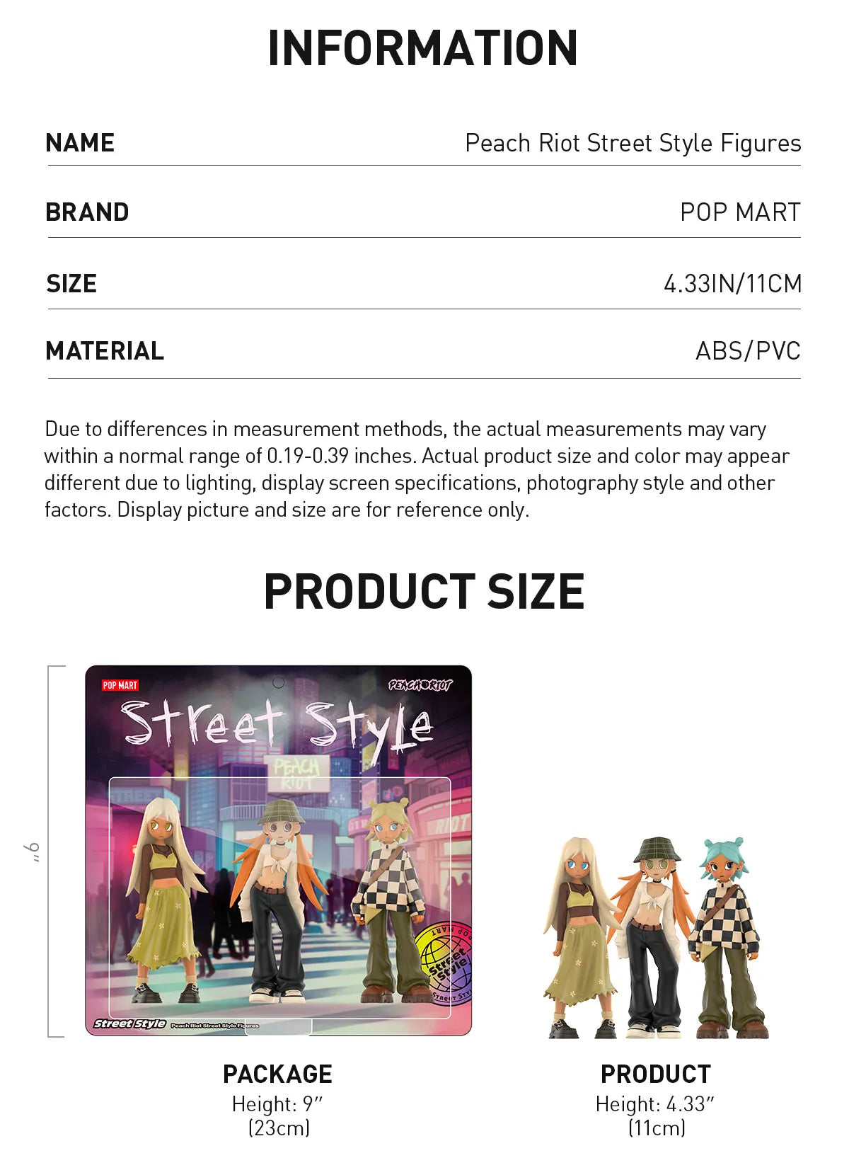 A blind box set from Strangecat Toys: Peach Riot Street Style Figures with cartoon characters and toy figures in ABS/PVC, 4.33 inch size.