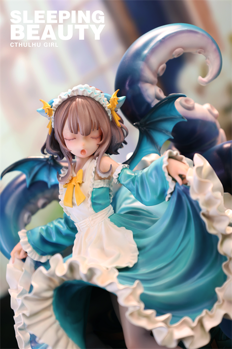 Sleeping Beauty-Cthulhu Girl-Abyss Bloom: A collectible statue featuring a frilly-dressed girl with bat wings and tentacles, closed eyes conveying serenity.