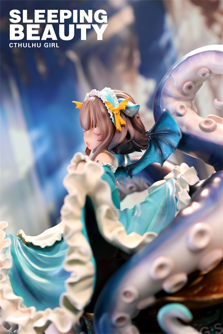 Sleeping Beauty-Cthulhu Girl-Abyss Bloom figure in a ruffled dress with tentacles, embodying a dreamy Lovecraftian theme. Limited edition, resin collectible.