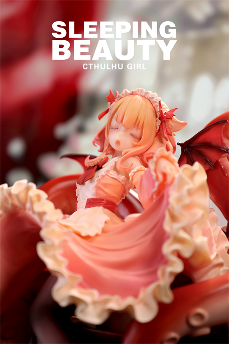 Sleeping Beauty-Cthulhu Girl-Abyss Bloom anime figure, resin material, with closed eyes, pink dress, horns, bat wings, and tentacle appendages. Limited edition, preorder for 2026.