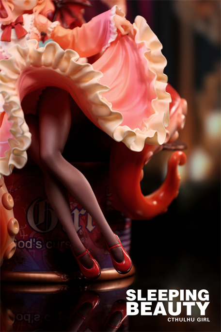 Sleeping Beauty-Cthulhu Girl-Abyss Bloom collectible, showcasing anime-inspired design with tentacle appendages, frilly dress, stockings, and decorative base. Preorder, limited edition resin figure.