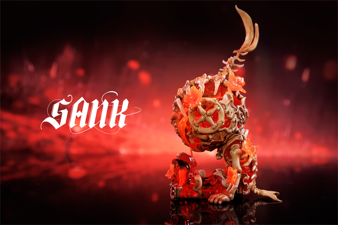 Sank Good Night Series-Whale Bloom: A resin designer toy with organic-mechanical features, UV-reactive details, and limited to 199 sets, available for preorder.