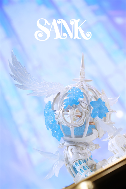 Good Night Series - Sky Wing: A detailed, white ornamental model with translucent blue floral motifs and wings, crafted from UV-reactive resin. Preorder for limited edition release.