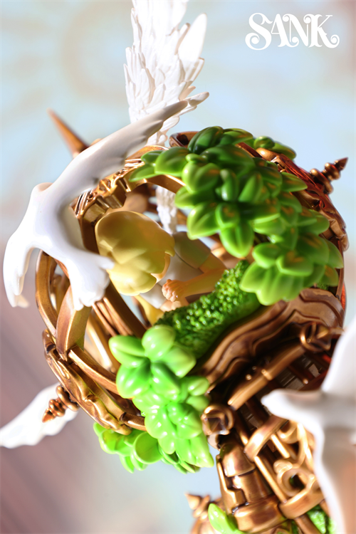 Good Night Series - Sky Wing collectible features a gilded framework with green leaves, white wing elements, and a sculpted figure inside. Preorder for 2026.