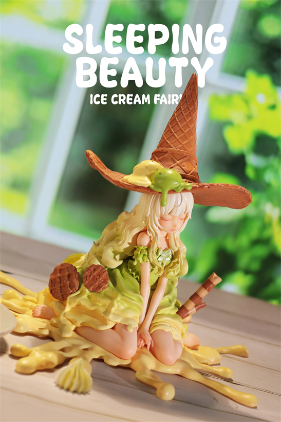 Sleeping Beauty-Ice Cream Fairies collectible, fairy-like figure made of melting ice cream with waffle cone hat, surrounded by wafers. Preorder for May 2026.