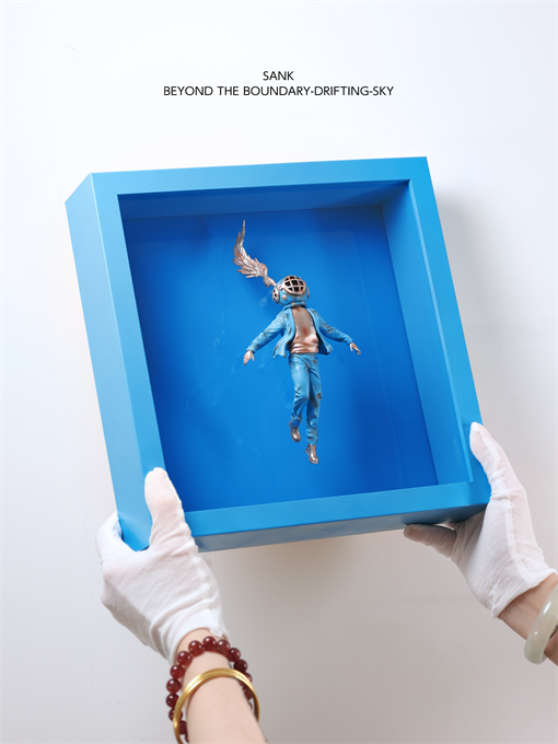 Sank-Beyond the Boundary-Drifting-Sky: Floating diver figurine with winged helmet in blue display box, preorder for 2026, limited edition resin collectible.