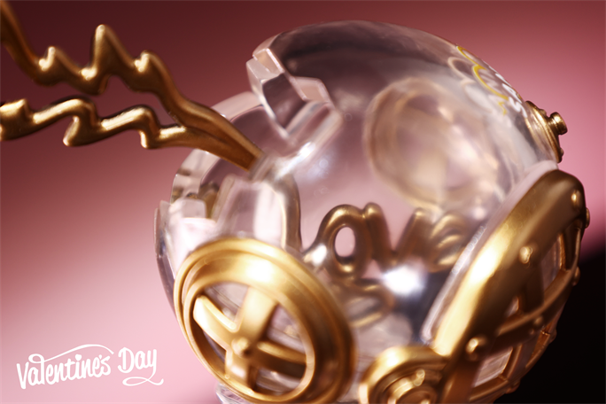 Good Night Series-Love Lantern: a crystal-like orb with gold accents, featuring the word love inside, accented with gears and a gold rod.
