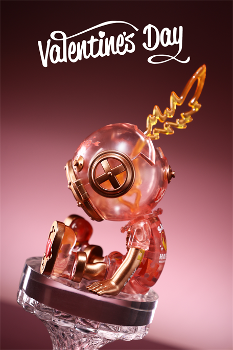 Good Night Series-Love Lantern: A translucent pink figure with gold accents on a pedestal, featuring heart motifs and a decorative ornament, set for preorder release.