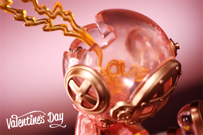 Good Night Series-Love Lantern: A translucent pink collectible figure with a steampunk-style dome and gold filaments, crafted from resin, limited to 199 sets.