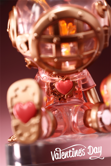 Good Night Series-Love Lantern: A translucent-pink deep-sea diver figurine with metallic rose-gold accents and heart motifs, part of a limited Valentine's Day-themed collection.
