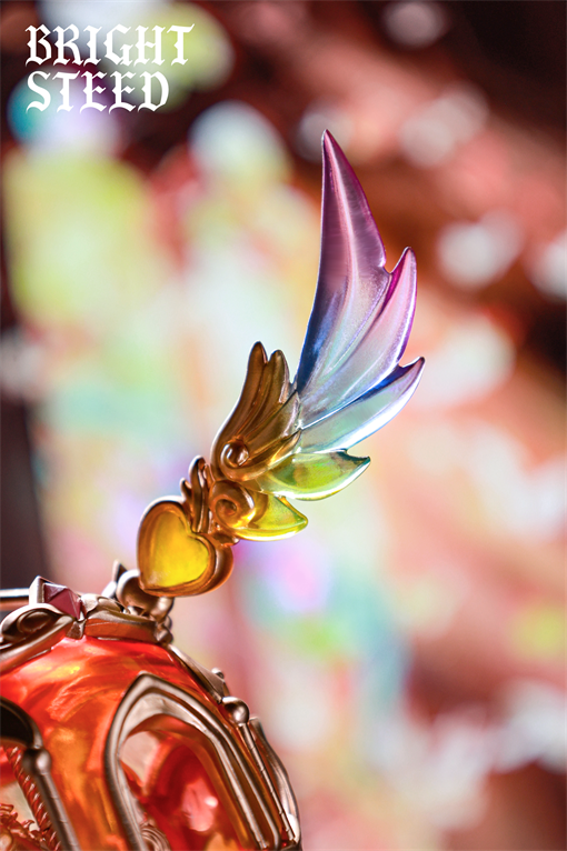 Good Night Series - Bright Steed - Golden Circle: Ornate gold scepter head with vibrant wing, red jewel, limited edition resin art toy available for preorder.