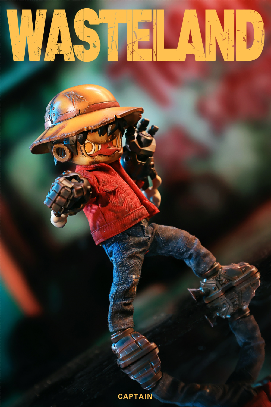 WasteLand-Captain action figure close-up, limited edition toy, featuring helmet details, stands 8 inches tall. Preorder available, shipping Q2 2026.