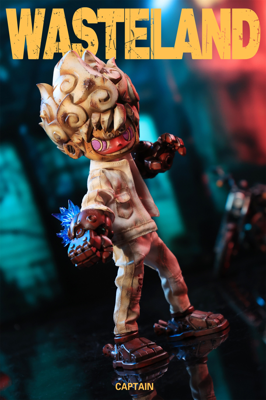 WasteLand-Captain action figure, 8-inch limited edition, featuring detailed robotic hand. Preorder now for Q2 2026 release.