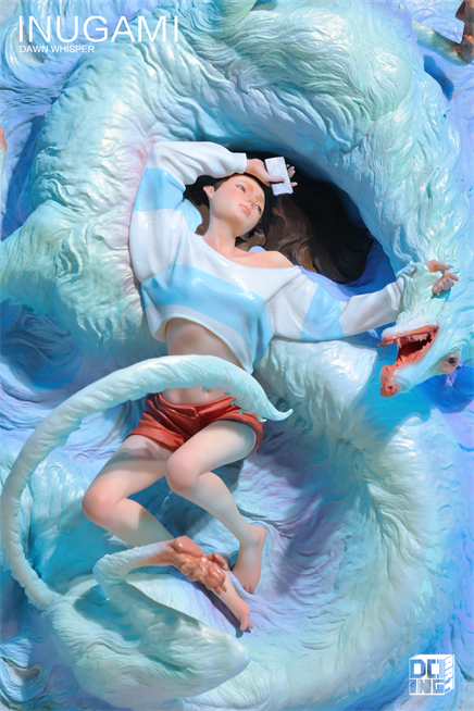 INUGAMI-Dawn Whisper by PHUC DANG: A detailed collectible figure of a woman entwined with a dragon-like creature, available for preorder, limited edition of 499 sets.