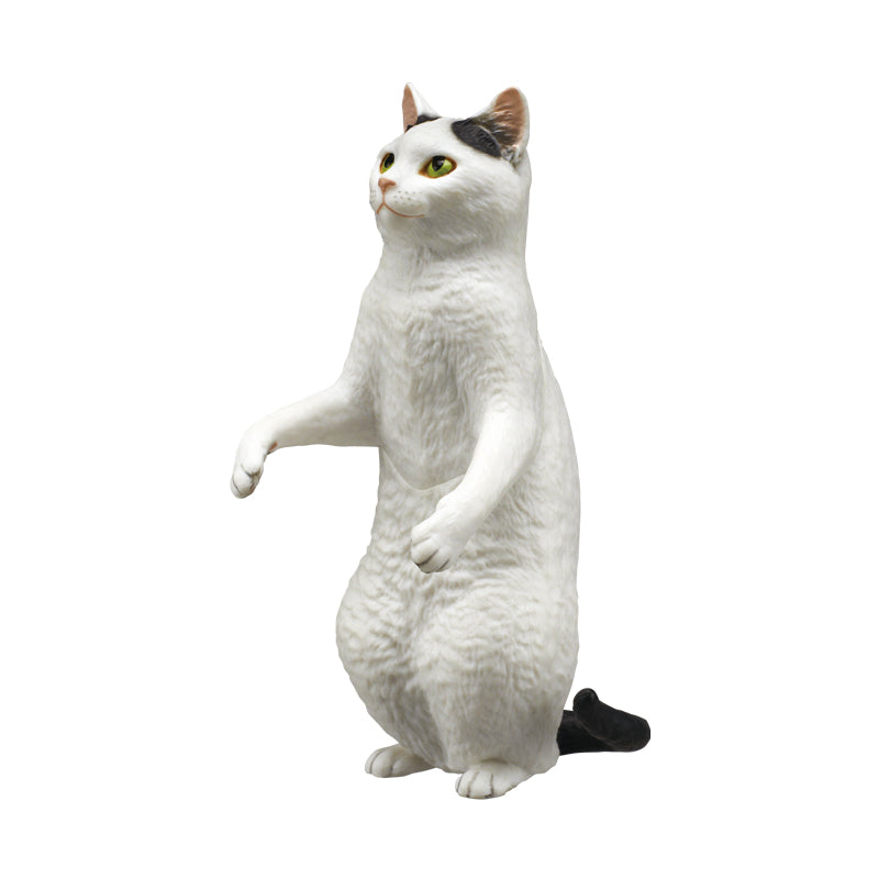 AIP Moriguchi Osamu's Cat Figure Mascot 3 Gacha shows a white cat with green eyes, standing on hind legs, looking distant.