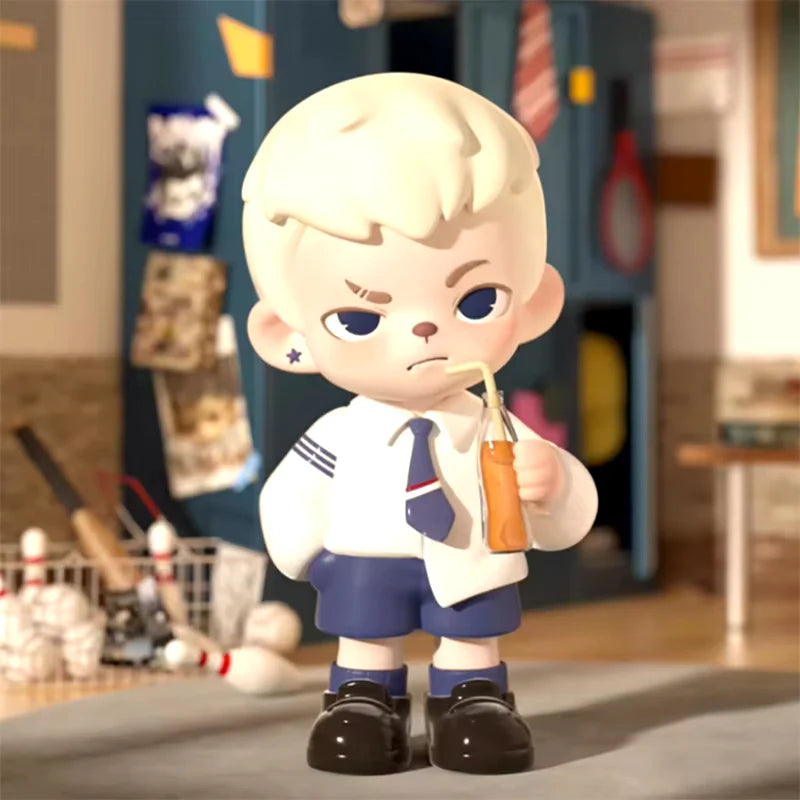 Chibi-style figurine of Boy Rayan from Youth Days Series 2 Blind Box, holding an orange soda, with sports gear visible in the background.