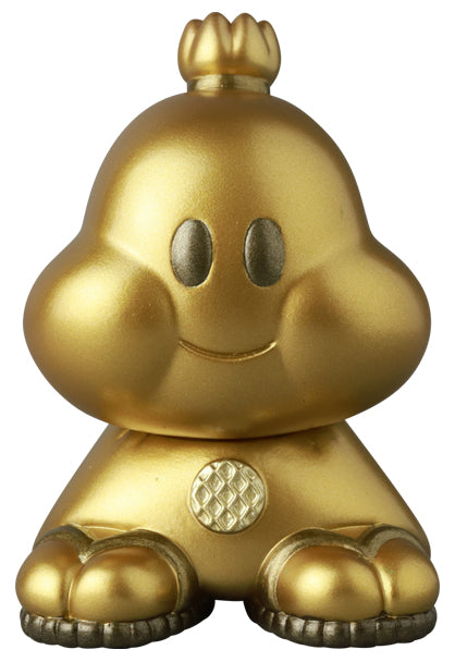 VAG SERIES 44 Ushimitsu Waranin: A 2.5-inch gold figurine with cartoon features, round head, tufted hair, and waffle-textured button, ideal for collectors.