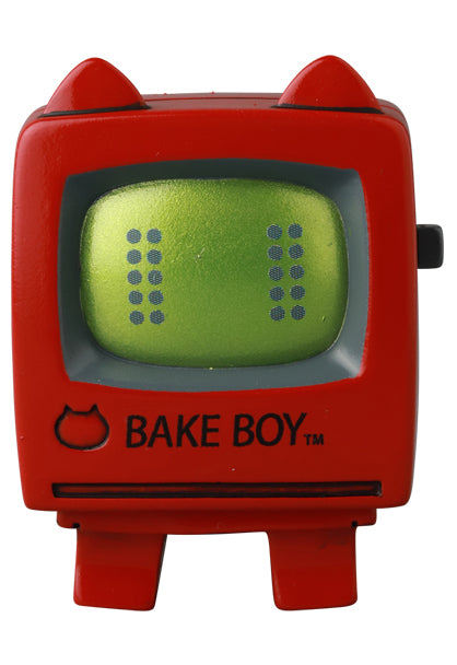 VAG Series 44 Baketan No. 2: A 2.5-inch red novelty kitchen timer with cartoon style, green display, and side winding knob.