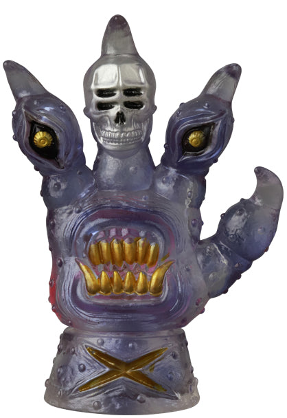 VAG Series 44 Fucking Four Fingers: A grotesque resin/vinyl toy, featuring a clawed hand with gold-accented mouth, eyes, and skull, perfect for horror collectors.