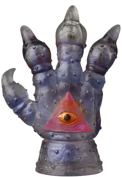 VAG (VINYL ARTIST GACHA) SERIES 44 Fucking Four Fingers: Translucent-purple vinyl hand with textured fingers, featuring a central eye motif on the palm.
