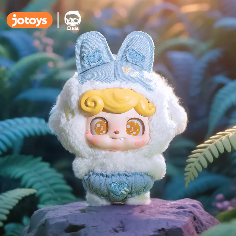 Q.kid Fairy Tales Series Plush Blindbox featuring a toy's face close-up, part of a magical, preorder collection with secret character possibilities.