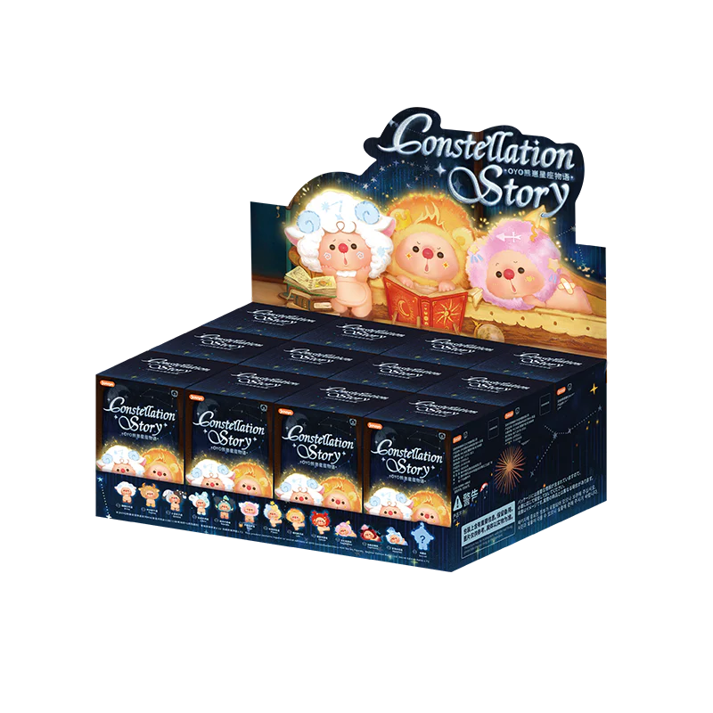 OYO Constellation Story Hipper Series Mini Blind Box display, featuring zodiac-themed figurines. Preorder for a surprise collectible from Strangecat Toys.