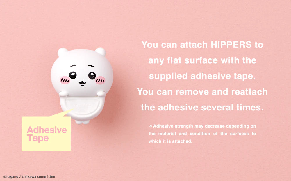 HIPPERS CHiiKAWA adhesive figure: A cute round character with simple features, attachable to surfaces, enhancing daily items' charm. Perfect for CHiiKAWA fans and collectors.