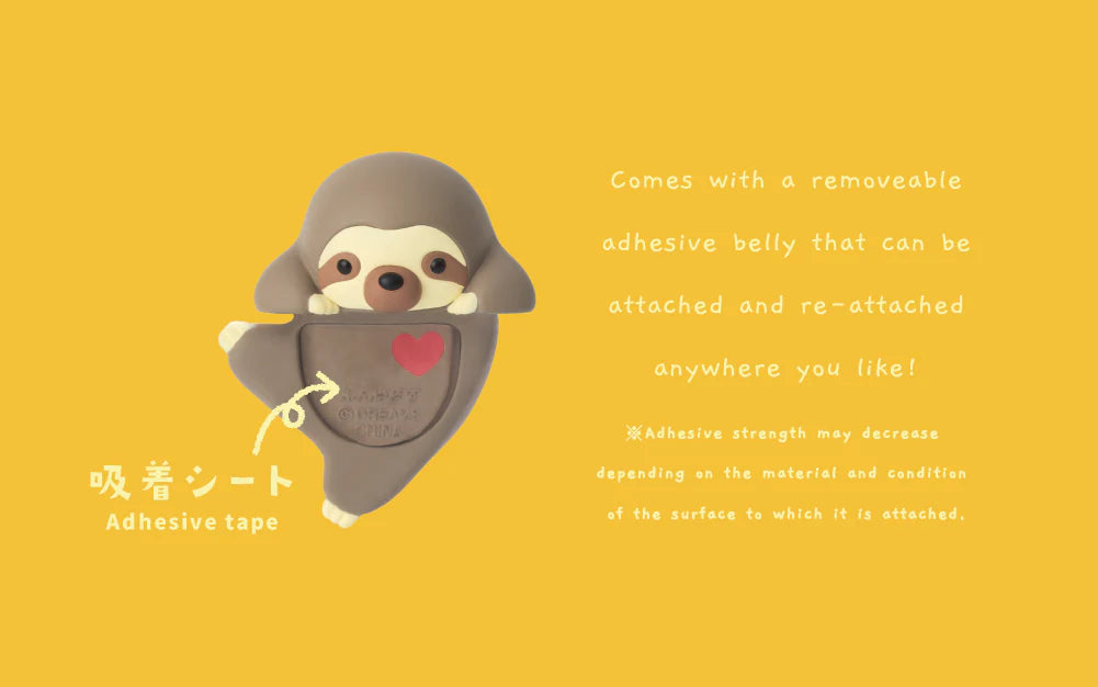 HIPPERS Funbarus (Posture Pal) sloth minifigure with adhesive belly pad for attachment to devices or decor; blind box collectible from Strangecat Toys.