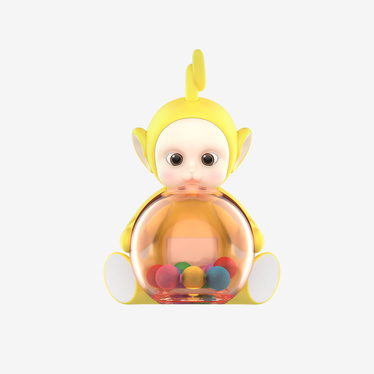 Teletubbies Fantasy Candy World Series figure, a yellow-suited baby holding an orange sphere with colorful balls inside. Preorder for August 2025 shipment.