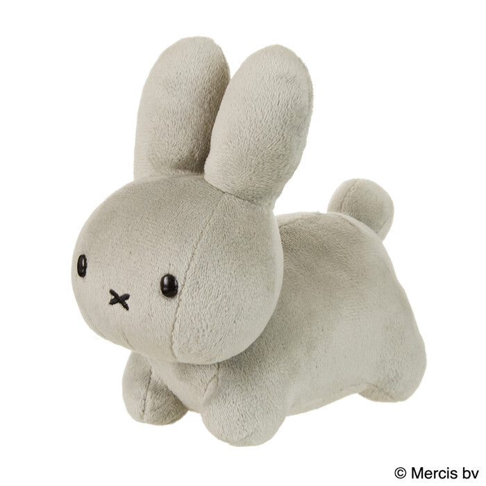 Miffy Bunny Plush Gray, a small, light gray fleece rabbit toy with simple features, perfect for collectors and gifting, from the Bruna Animal Series.