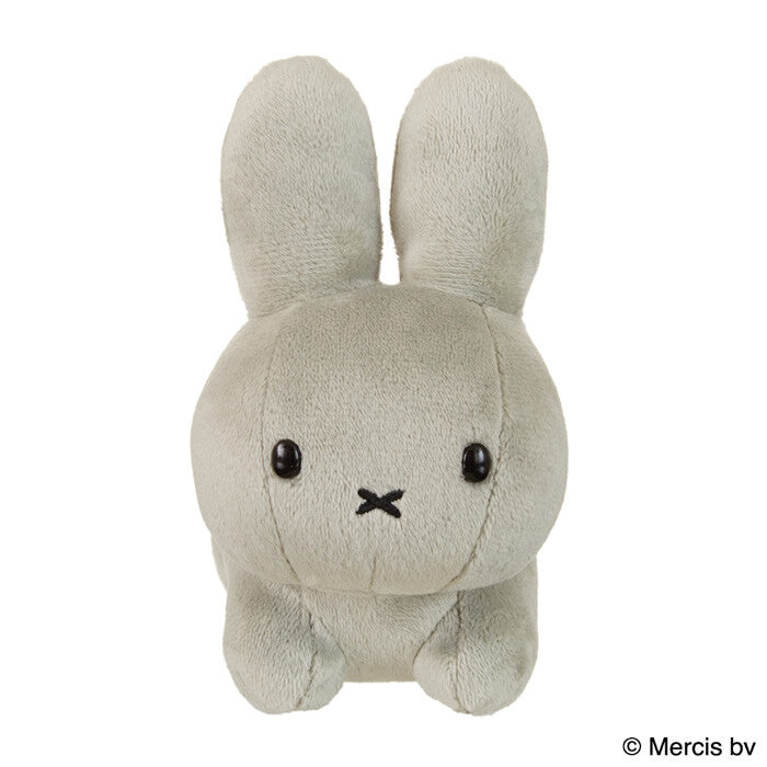 Miffy Bunny Plush Gray, a soft, light-gray stuffed rabbit with simple dot eyes and X mouth, ideal for collectors and gifting rabbit enthusiasts.