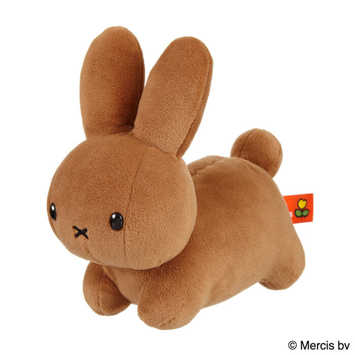 Miffy Bunny Plush Brown, a soft, velvety toy with long ears and a X mouth, perfect for collectors and rabbit enthusiasts.
