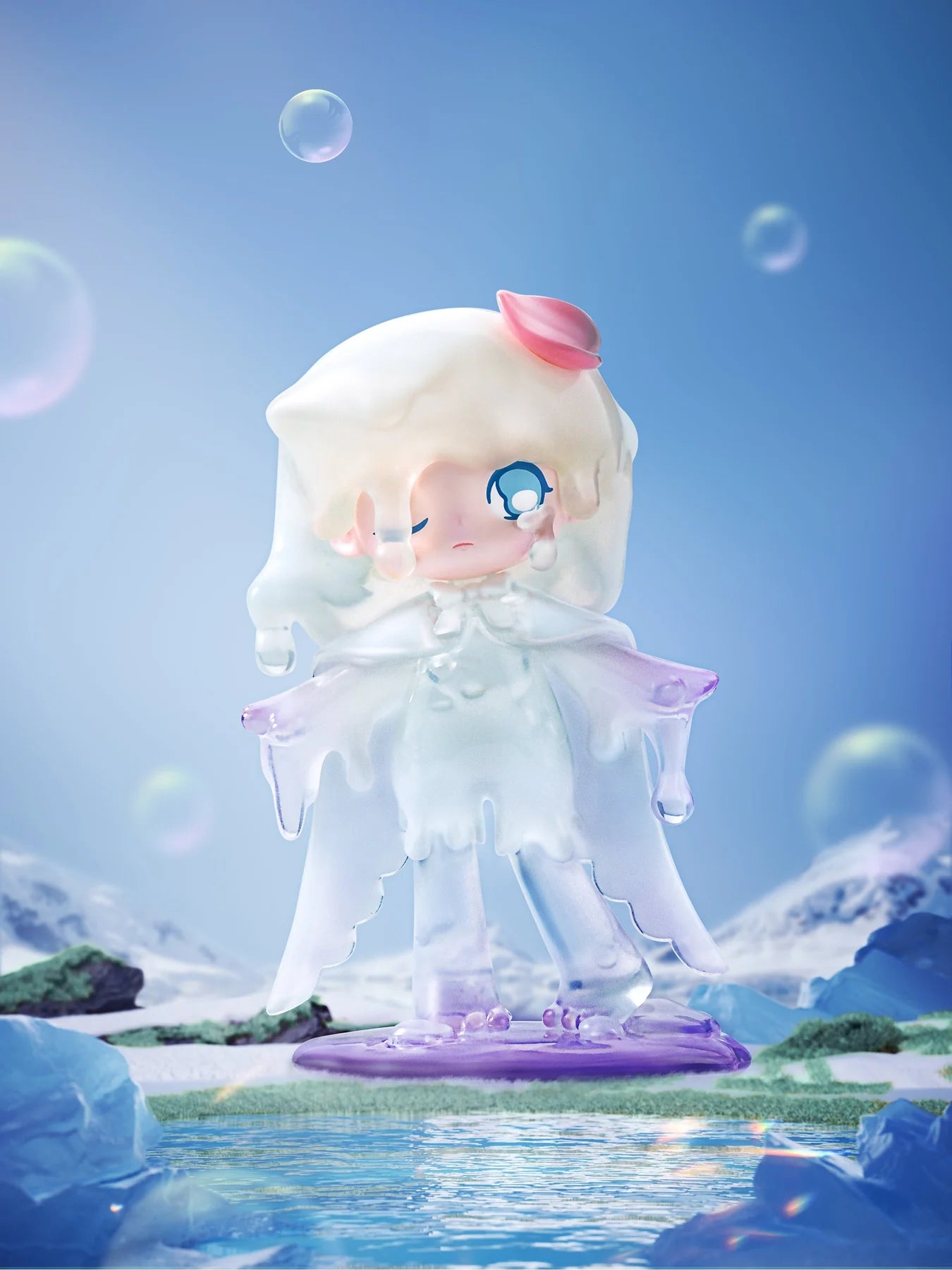 Toy figurine from AZURA Spring Fantasy Blind Box Series with ice, cartoon character, bubble, sky, water details.