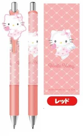 Gel Pen with Mascot Sanrio Characters featuring a Hello Kitty–themed design, removable topper, and coordinating packaging with Hello Kitty illustration and Japanese text.