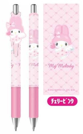 Gel Pen with Mascot Sanrio Characters featuring My Melody design, pink ball-point pens with click mechanism, includes a matching decorative backing card.