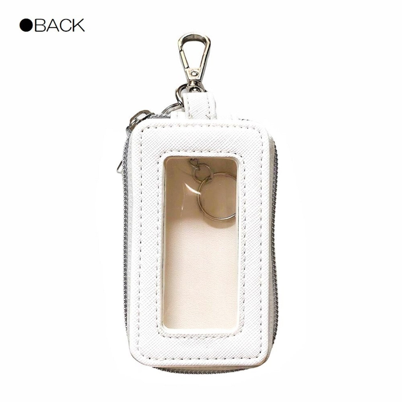 Miffy Key Case with clear ID window, metal zipper, and key rings. Features a swivel clip for easy attachment to bags, enhancing convenience and accessibility.