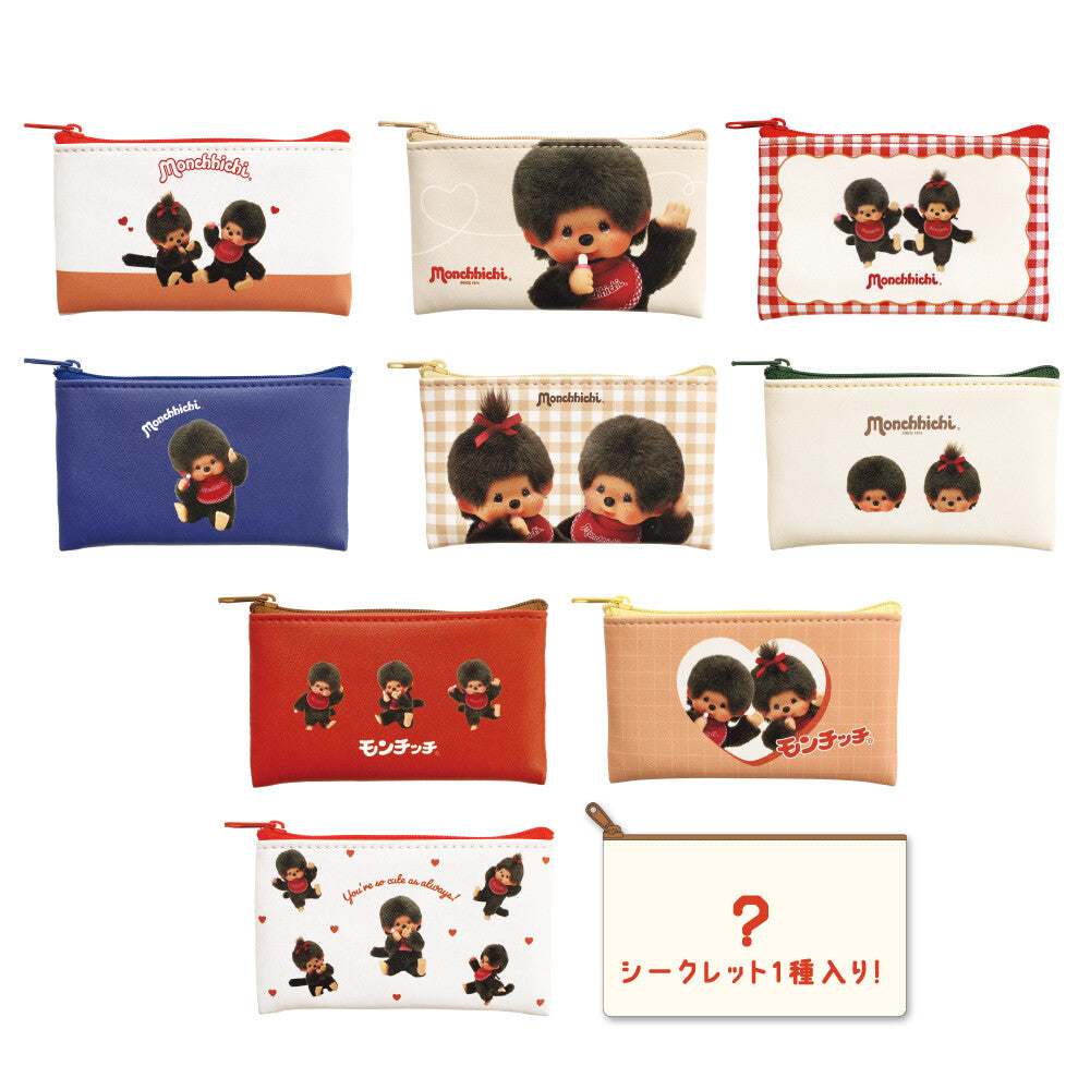 Monchhichi Pouch Blind Box featuring ten unique Monchhichi designs and one mystery pouch, highlighting the character's global charm and playful Japanese origin.