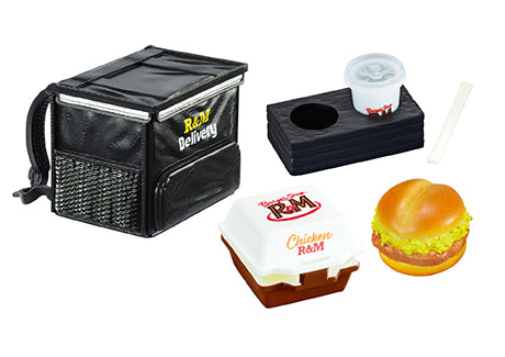 Burger Shop R&M Re-ment Blind Box Series features fast food-themed toys, including a hamburger and cup, offered in a collectible set of eight designs.