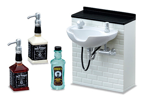 DOBER'S BARBER SHOP Re-ment Blind Box Series features a miniature sink and liquor bottles, part of an 8-design collectible set from Strangecat Toys.