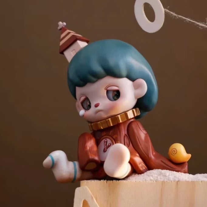 ANMOO Amo World is a Lie Fairy Tale Blind Box figurine on a wooden box, available for preorder, featuring unique collectible designs.