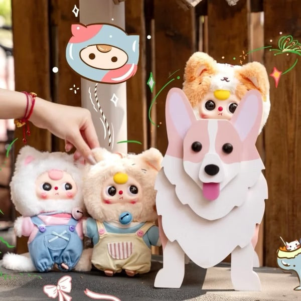 Baby Three Kitten Wardrobe Keychain Plush, a collectible toy from a series with 10 designs and 2 secrets, highlighting Strangecat Toys' unique offerings.