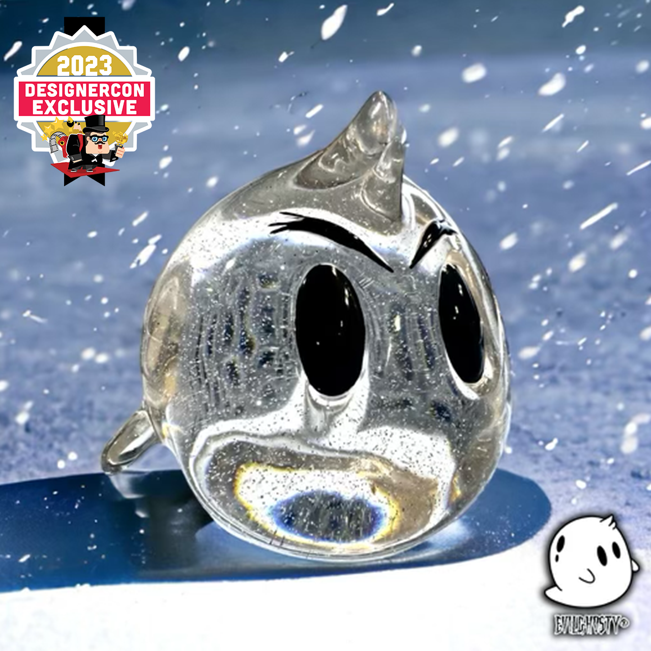 Glass ball with horn, Evil Ghost - Frozen Tears by Evil Ghosty. High Grade Resin, 3.5, Glitter inside, Limited to 50pcs.