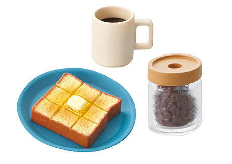 Puchi Sample Light Today's breakfast Re-ment Blind Box Series featuring toast with butter, coffee, and a jar, part of a collectible set.