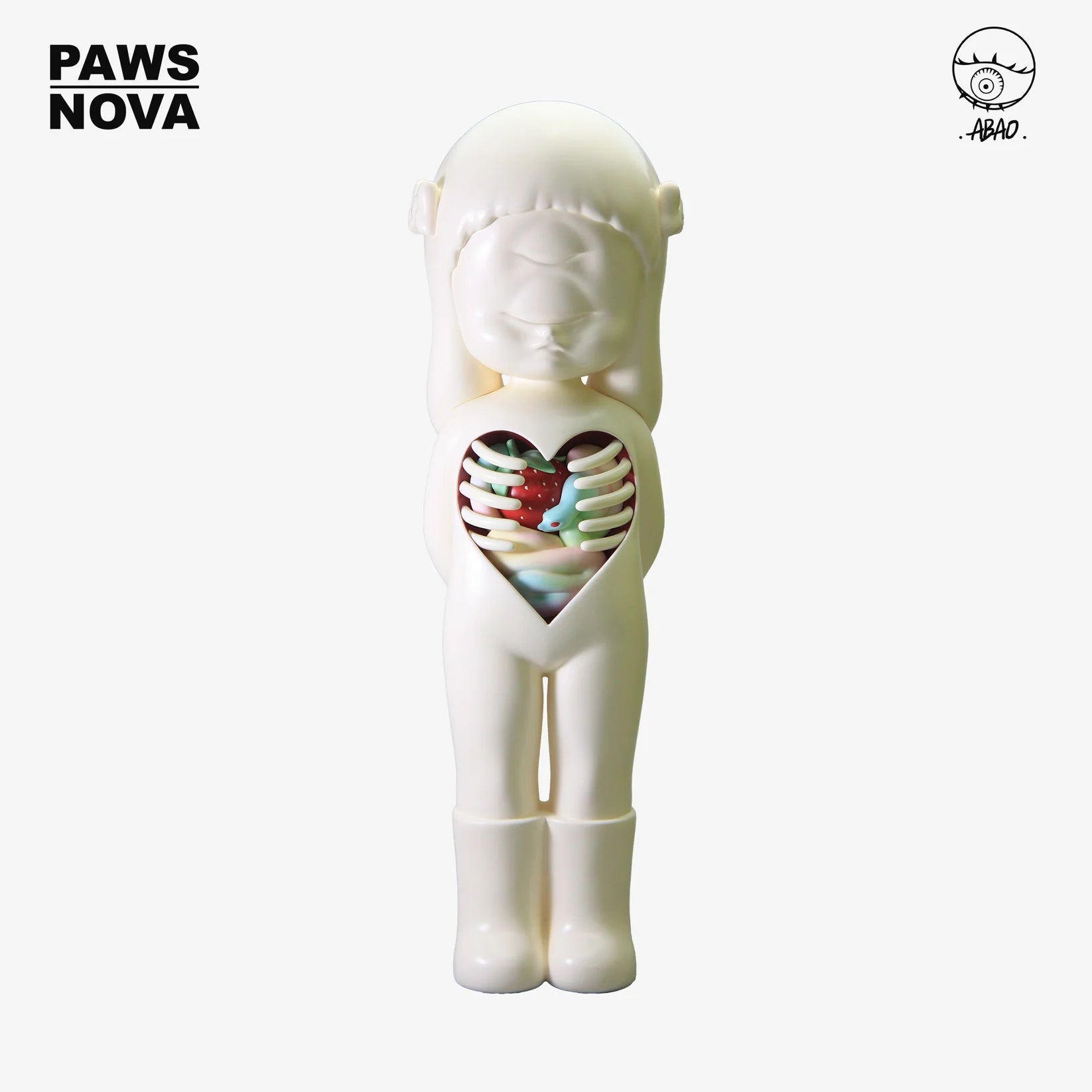 ABAO STRAWBERRY HEART GIRL preorder sculpture, 15.7 inches PVC art toy, detailed close-up, available at Strangecat Toys, ships late August 2025.