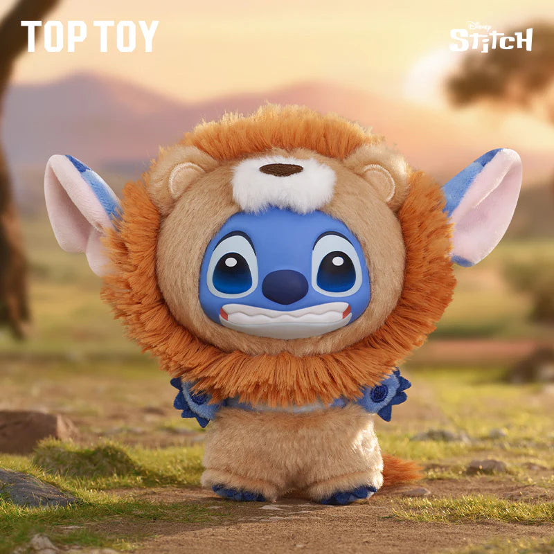 Stitch Wild Animal Series Plush Blind Box features Stitch in a lion costume with a mane, floppy ears, and a grin. Preorder available.