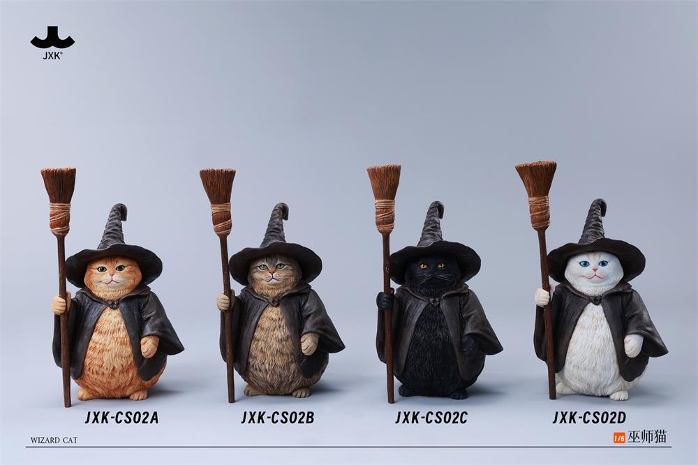 JXK-Wizard Cat resin figure, limited edition of 499, includes toy kitchen knife. Preorder available, ships Q1 2026. Size: 18.8x12.8x12.8cm.