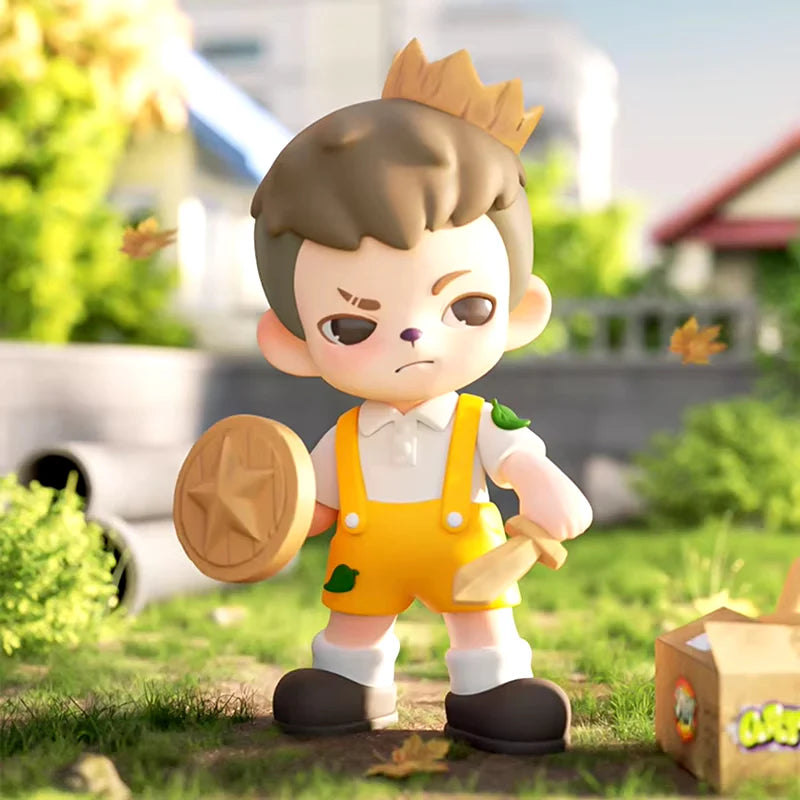 Boy Rayan Youth Days Series 2 Blind Box features a 3D-rendered boy in a paper crown, wielding a wooden sword and shield, embodying imaginative play.