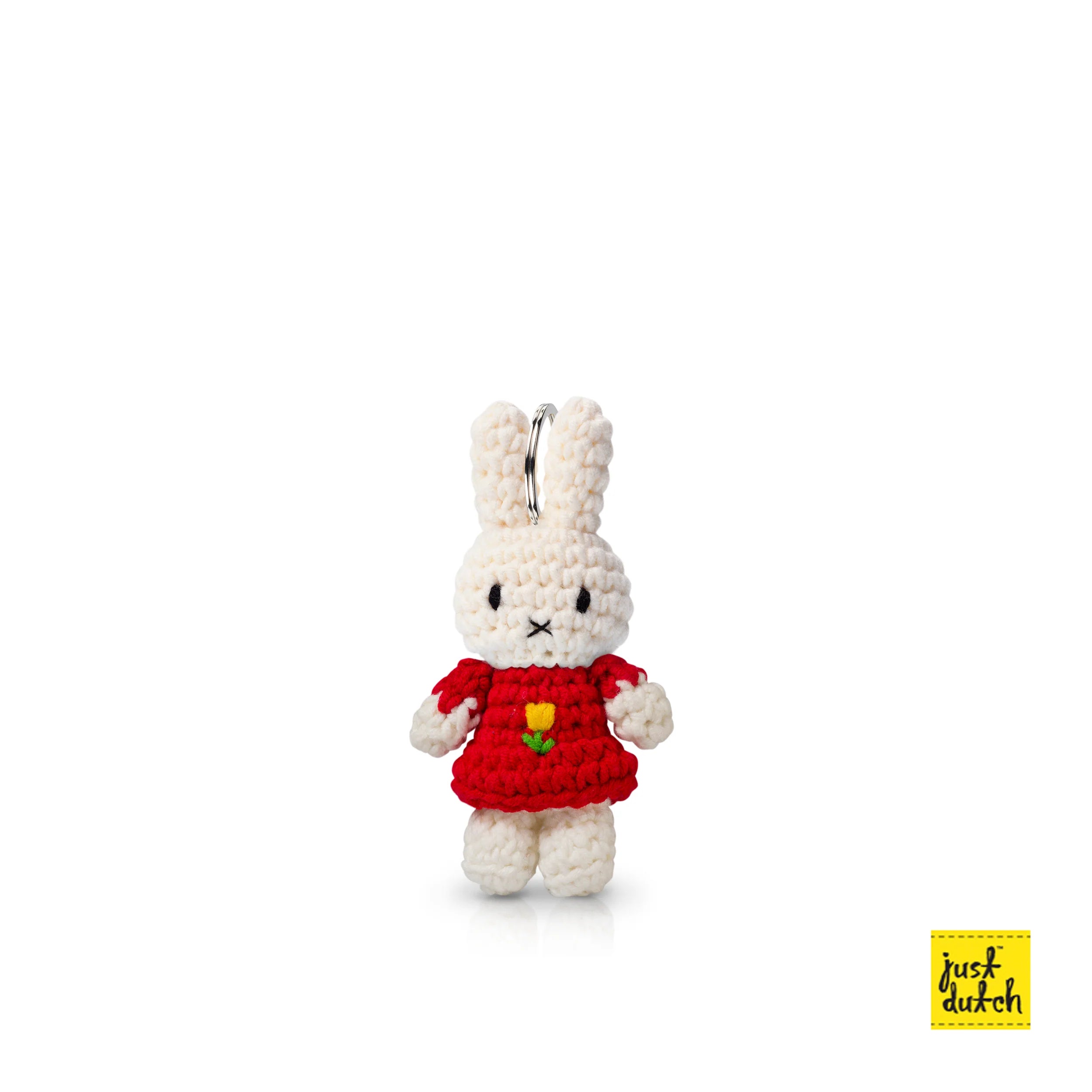 Miffy Crochet Keychain featuring a handmade teddy bear figure, crafted from 100% cotton, measuring 18x10x5 cm, ideal for art toy enthusiasts.