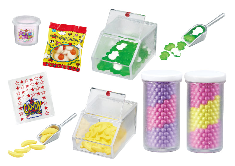 Sweety! Happy! Candy SHOP CANDY A☆GO☆GO! Re-ment Blind Box Series featuring various candy containers and bead-like items, part of a 6-design collection.