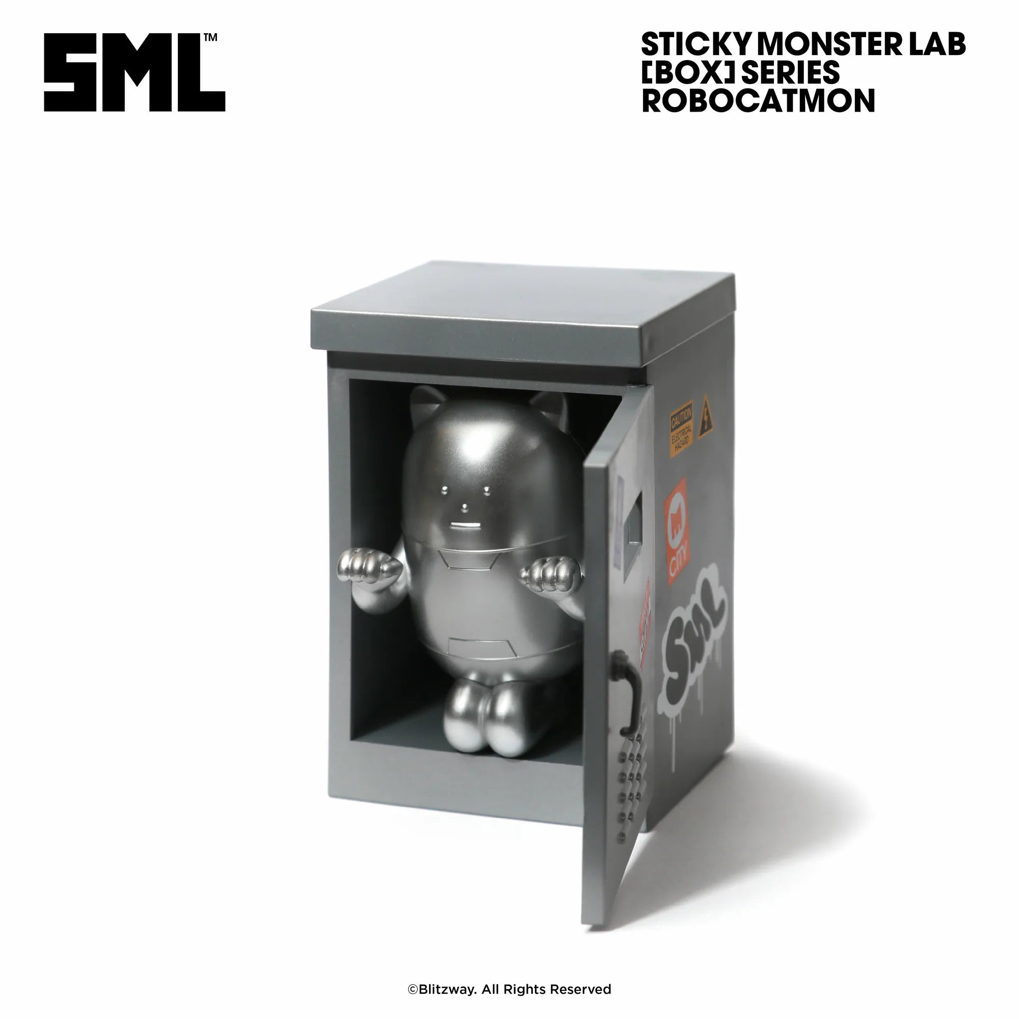 Sticky Monster Lab - SML MINI FIGURE BLIND BOX Vol.5, featuring a silver robot toy in a safe, part of a collectible series.